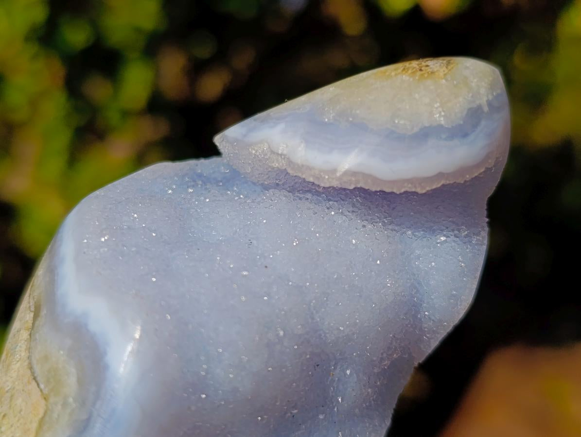 Polished and Natural Blue Lace Agate Free Forms and a Standing Display Piece x 3 From Nsanje, Malawi - Toprock Gemstones and Minerals 
