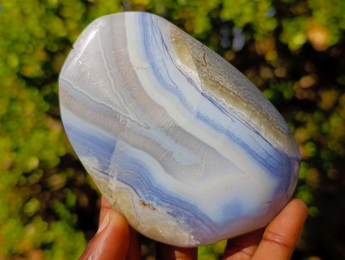Polished and Natural Blue Lace Agate Free Forms and a Standing Display Piece x 3 From Nsanje, Malawi - Toprock Gemstones and Minerals 