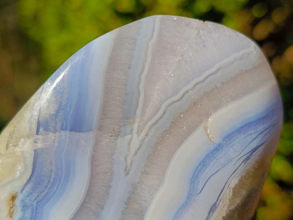 Polished and Natural Blue Lace Agate Free Forms and a Standing Display Piece x 3 From Nsanje, Malawi - Toprock Gemstones and Minerals 