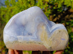 Polished and Natural Blue Lace Agate Free Forms and a Standing Display Piece x 3 From Nsanje, Malawi - Toprock Gemstones and Minerals 