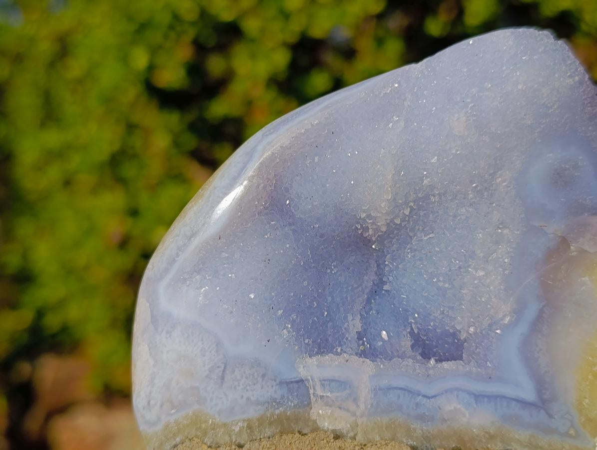 Polished and Natural Blue Lace Agate Free Forms and a Standing Display Piece x 3 From Nsanje, Malawi - Toprock Gemstones and Minerals 