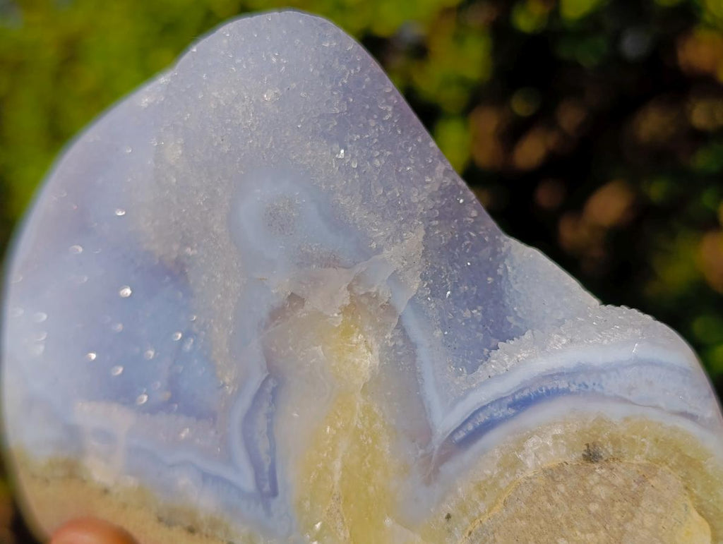 Polished and Natural Blue Lace Agate Free Forms and a Standing Display Piece x 3 From Nsanje, Malawi - Toprock Gemstones and Minerals 