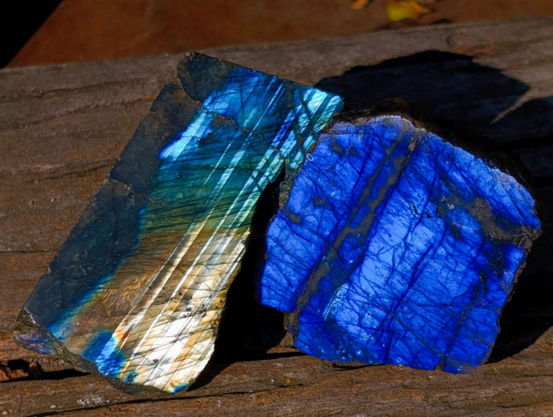 Polished One Side Labradorite Slices x 12 From Madagascar - Toprock Gemstones and Minerals 
