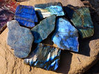Polished One Side Labradorite Slices x 12 From Madagascar - Toprock Gemstones and Minerals 