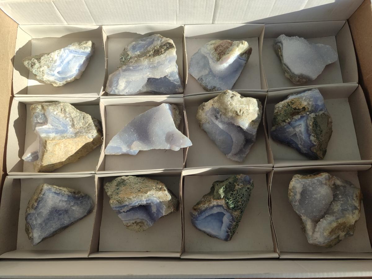 Natural Blue Lace Agate Geode Specimens x 12 From Nsanje, Malawi - Toprock Gemstones and Minerals 