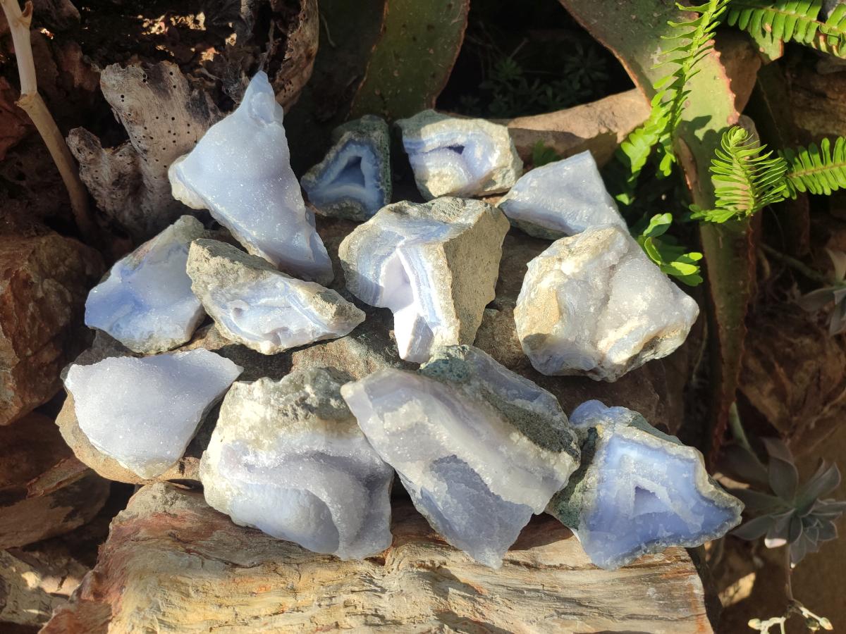Natural Blue Lace Agate Geode Specimens x 12 From Nsanje, Malawi - Toprock Gemstones and Minerals 