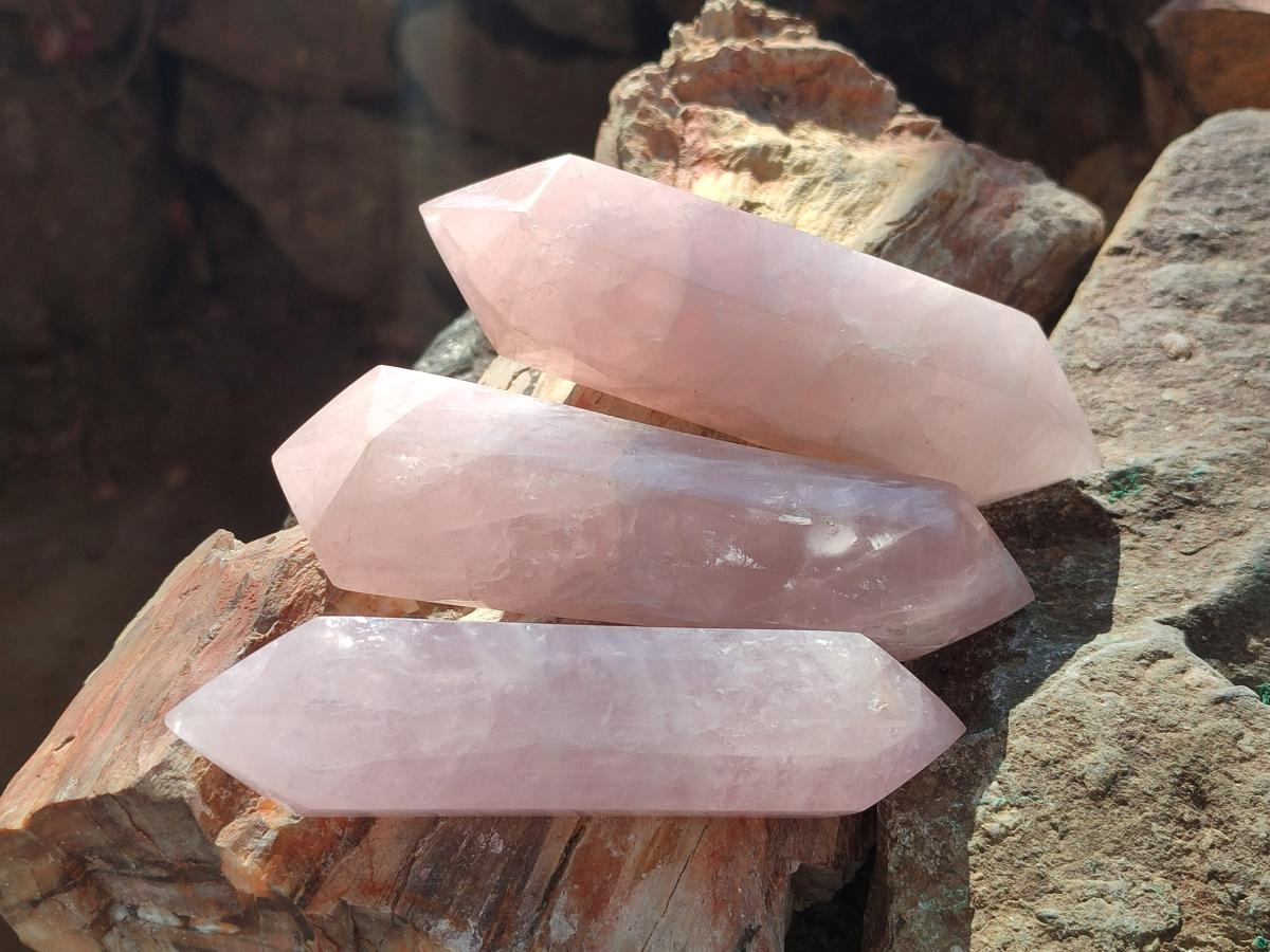 Polished Double Terminated Gemmy Rose Quartz Crystals x 6 From Madagascar - Toprock Gemstones and Minerals 