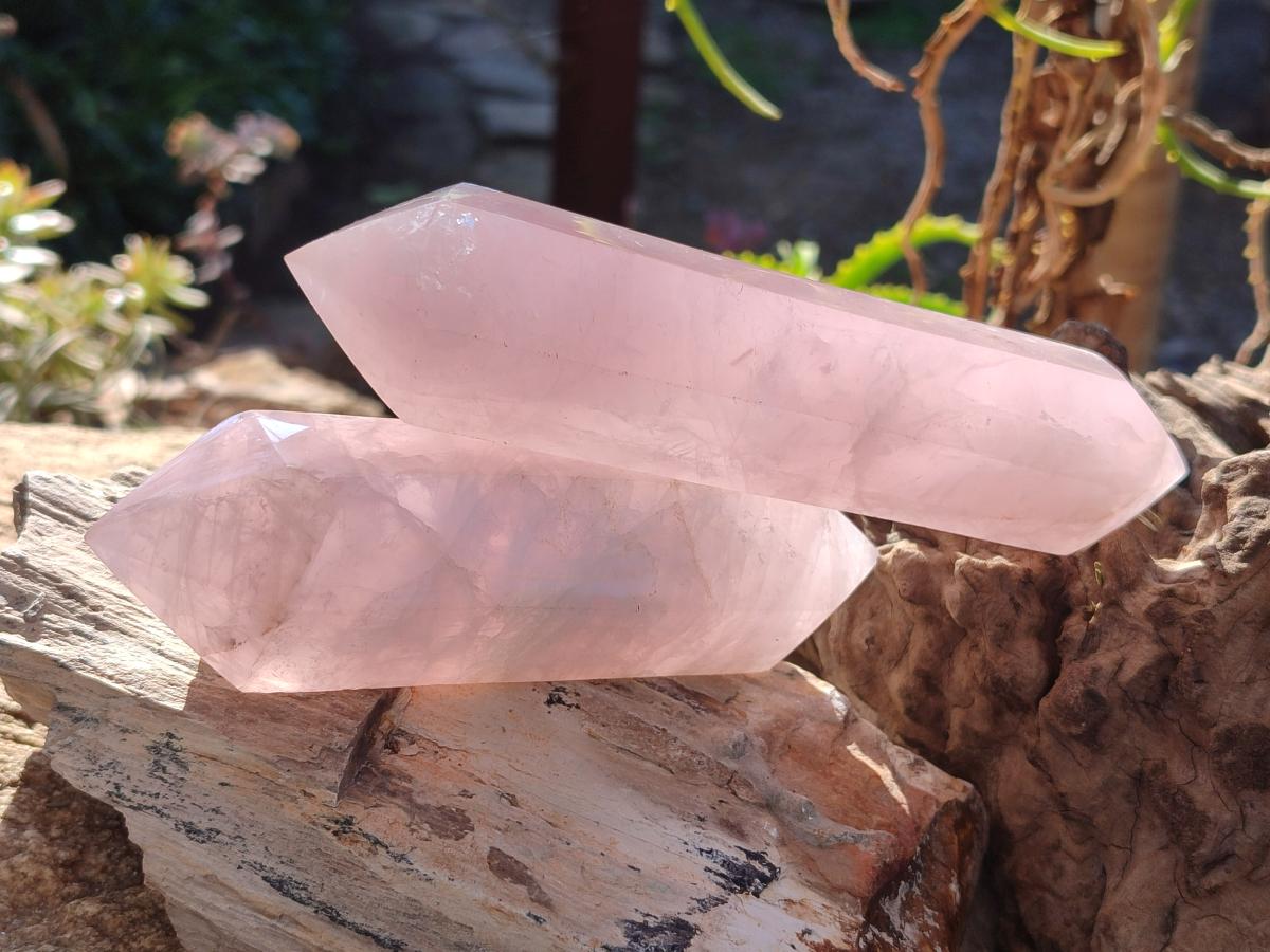 Polished Double Terminated Gemmy Rose Quartz Crystals x 6 From Madagascar - Toprock Gemstones and Minerals 