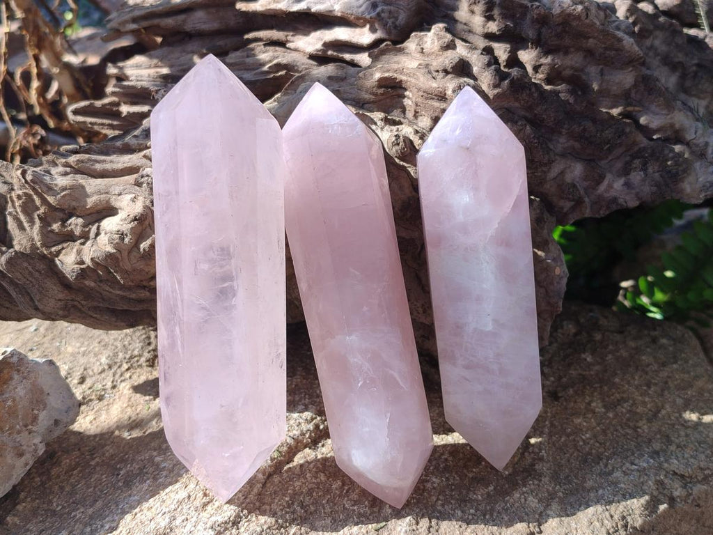 Polished Double Terminated Gemmy Rose Quartz Crystals x 6 From Madagascar - Toprock Gemstones and Minerals 