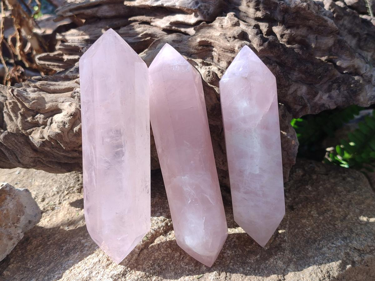 Polished Double Terminated Gemmy Rose Quartz Crystals x 6 From Madagascar - Toprock Gemstones and Minerals 