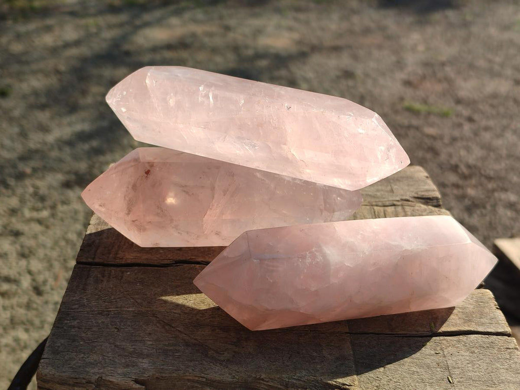 Polished Double Terminated Gemmy Rose Quartz Crystals x 6 From Madagascar - Toprock Gemstones and Minerals 