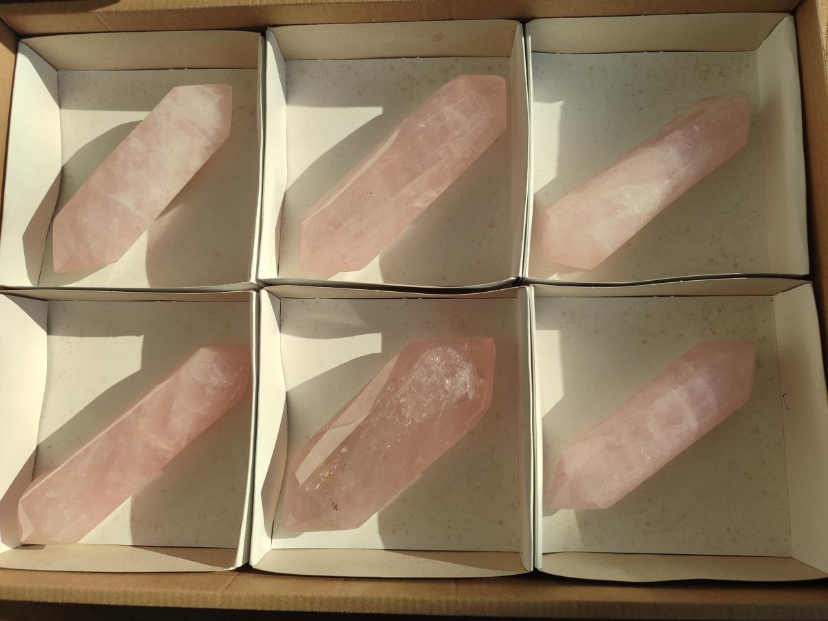 Polished Double Terminated Gemmy Rose Quartz Crystals x 6 From Madagascar - Toprock Gemstones and Minerals 