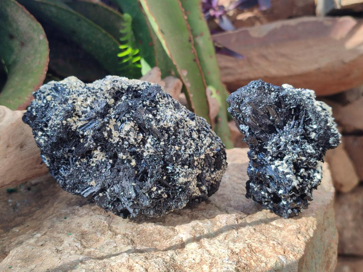 Natural Schorl Black Tourmaline Specimens with Vermiculite Mica x 2 From Erongo, Namibia - Toprock Gemstones and Minerals 
