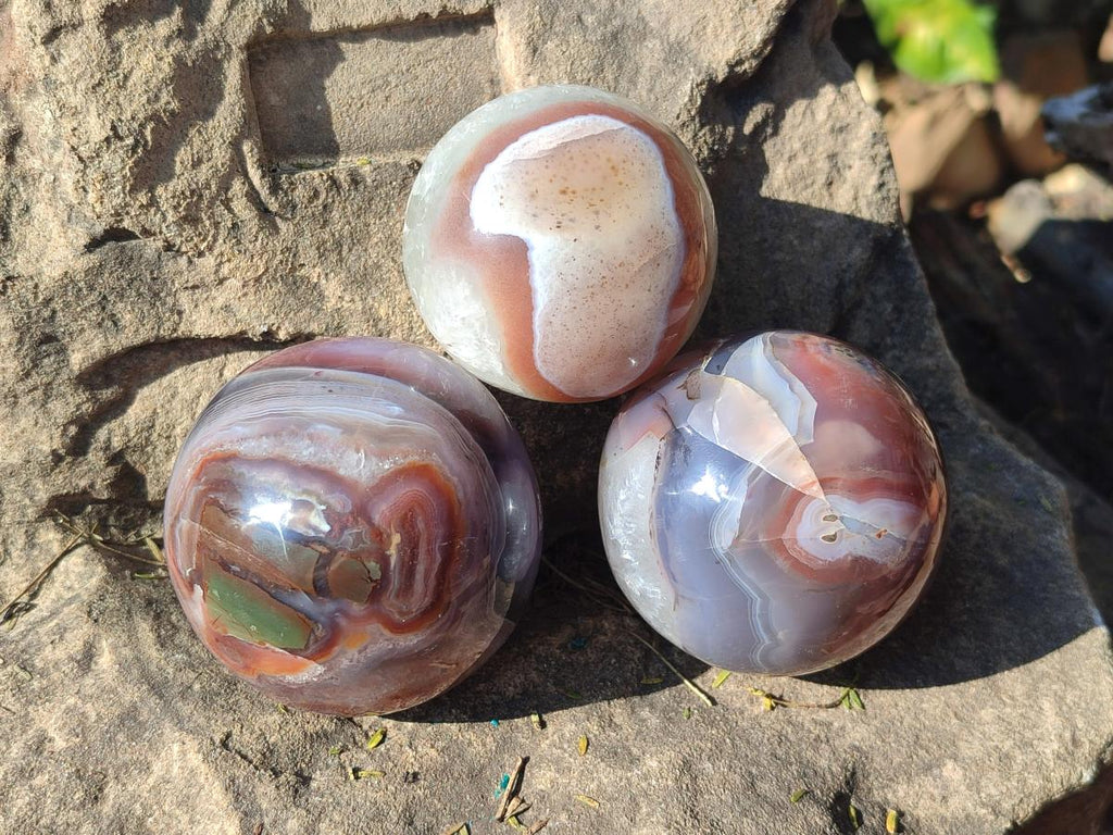 Polished Red Shashe River Banded Agate Spheres x 7 From Shashe River, Zimbabwe - Toprock Gemstones and Minerals 