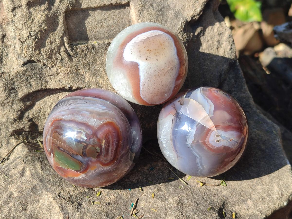 Polished Red Shashe River Banded Agate Spheres x 7 From Shashe River, Zimbabwe - Toprock Gemstones and Minerals 