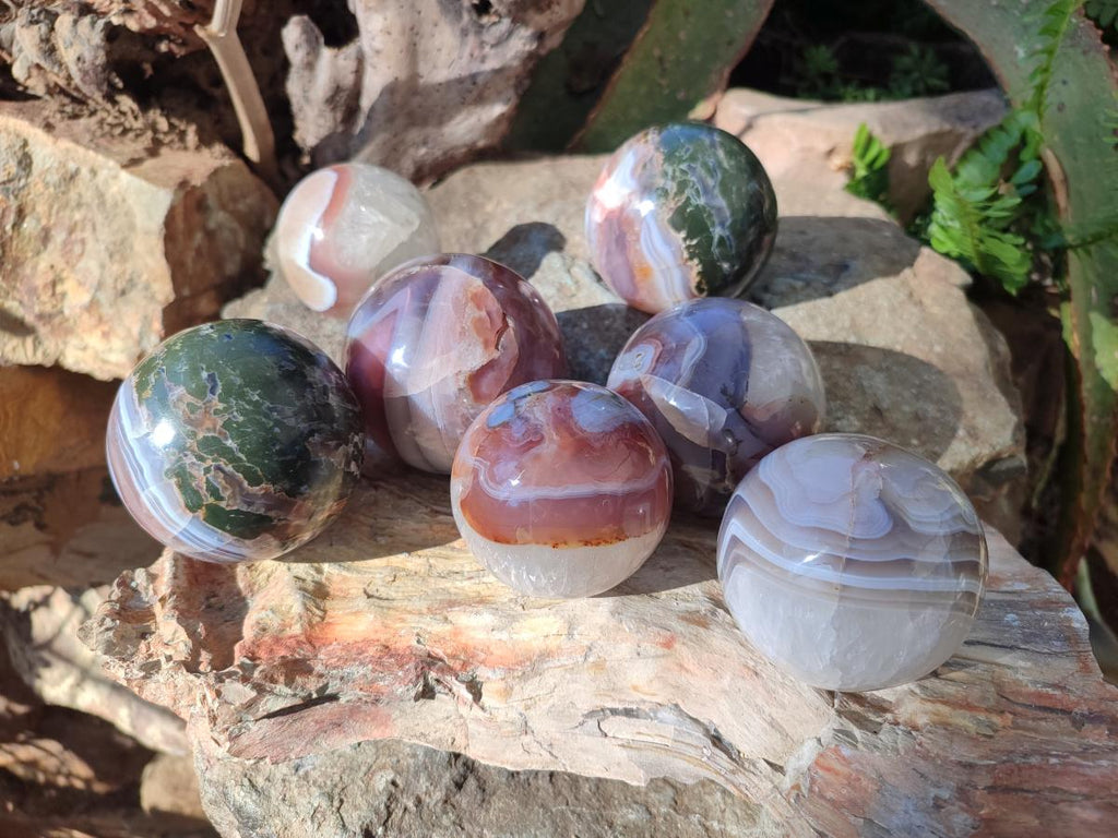 Polished Red Shashe River Banded Agate Spheres x 7 From Shashe River, Zimbabwe - Toprock Gemstones and Minerals 