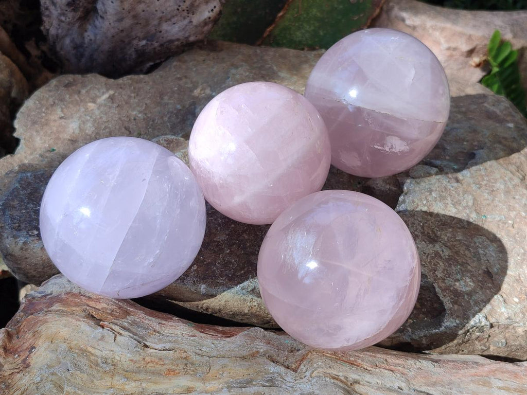 Polished Gemmy Rose and Lavender Quartz Spheres x 4 From Madagascar - Toprock Gemstones and Minerals 