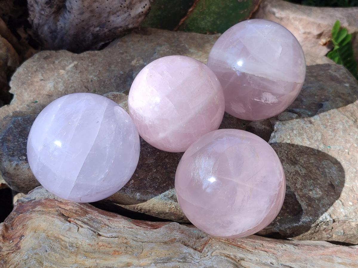 Polished Gemmy Rose and Lavender Quartz Spheres x 4 From Madagascar - Toprock Gemstones and Minerals 