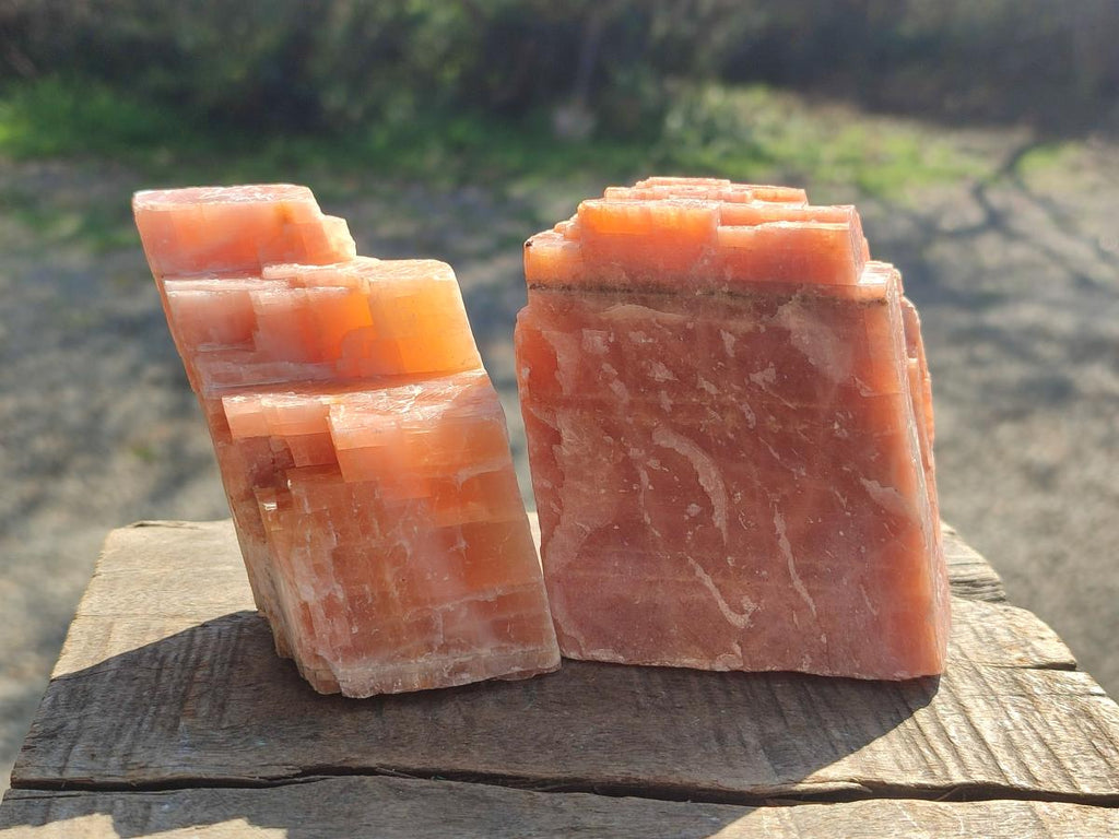 Natural Rhombohedral Sunset Orange Calcite Specimens x 6 From Spitzkop, Namibia - Toprock Gemstones and Minerals 
