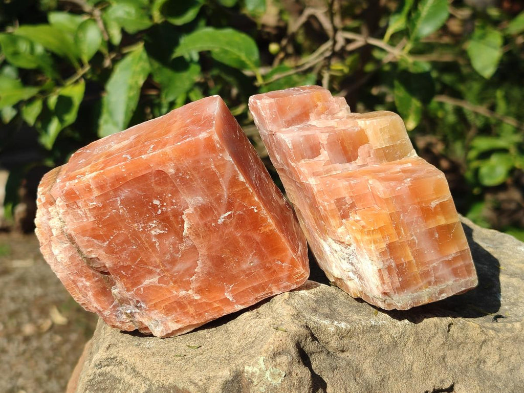 Natural Rhombohedral Sunset Orange Calcite Specimens x 6 From Spitzkop, Namibia - Toprock Gemstones and Minerals 