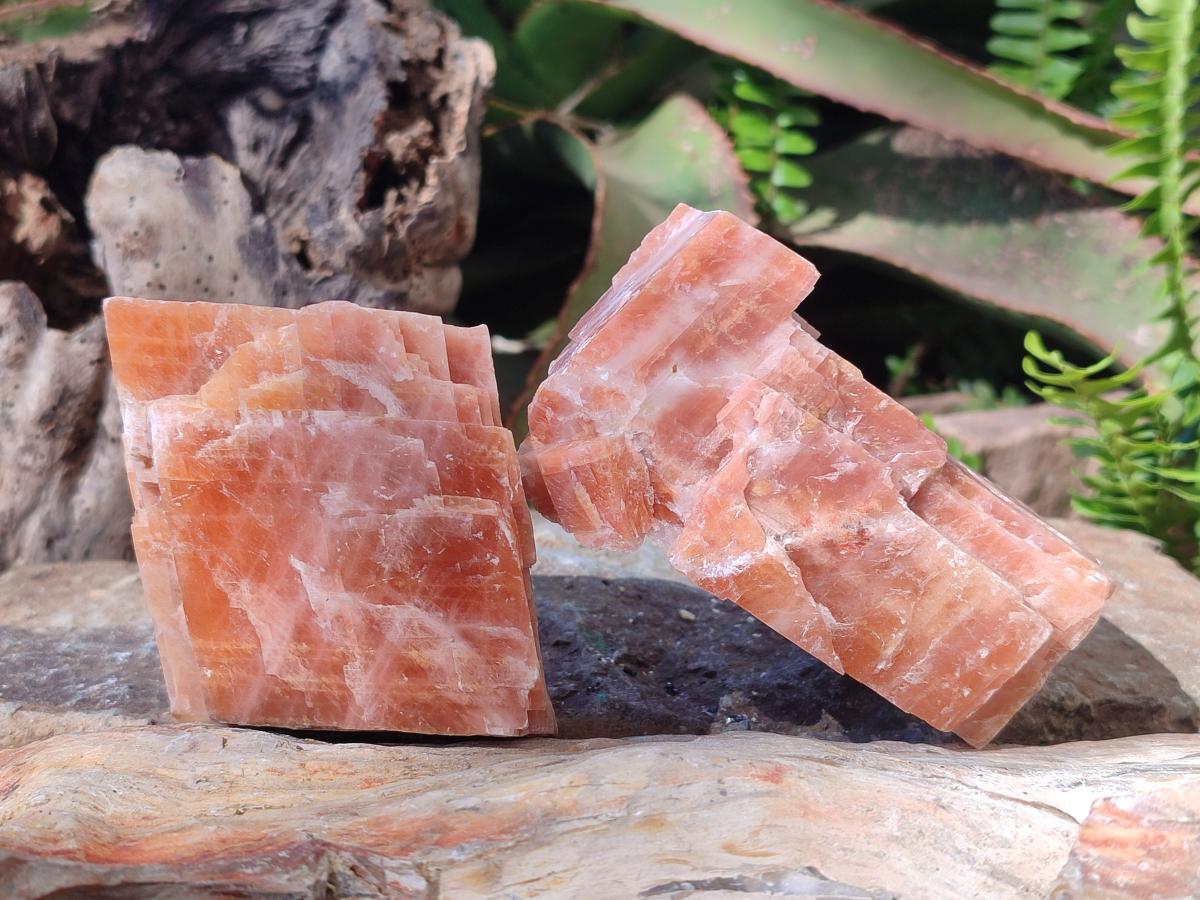 Natural Rhombohedral Sunset Orange Calcite Specimens x 6 From Spitzkop, Namibia - Toprock Gemstones and Minerals 