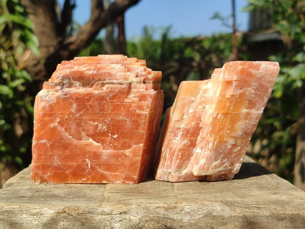 Natural Rhombohedral Sunset Orange Calcite Specimens x 6 From Spitzkop, Namibia - Toprock Gemstones and Minerals 