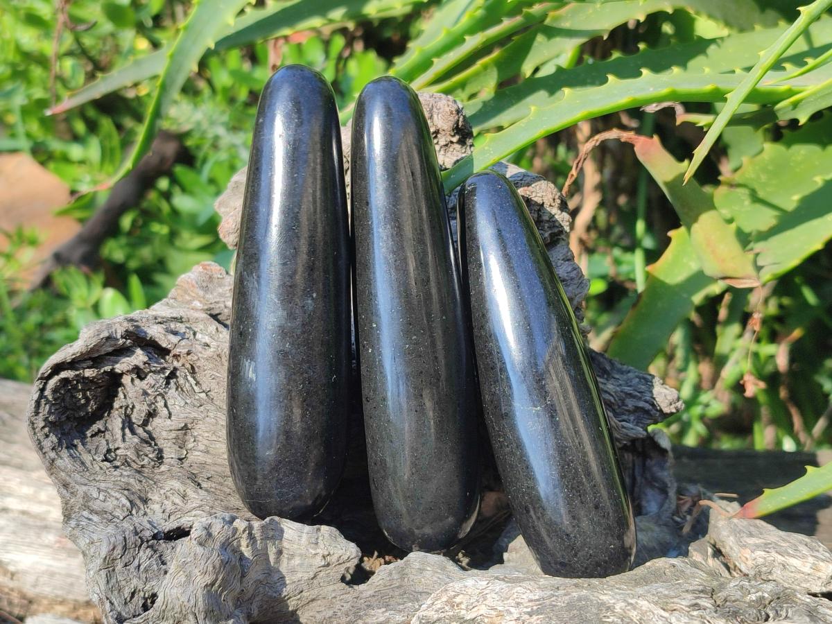 Polished Black Basalt Massage Wands x 12 From Madagascar - Toprock Gemstones and Minerals 