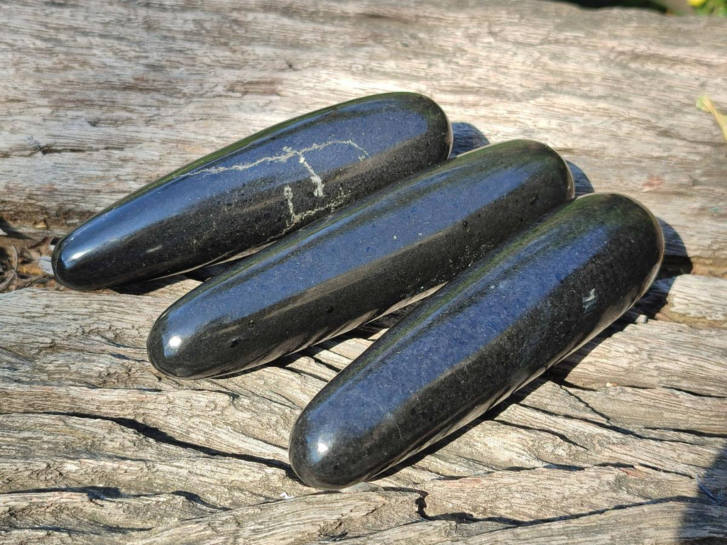 Polished Black Basalt Massage Wands x 12 From Madagascar - Toprock Gemstones and Minerals 