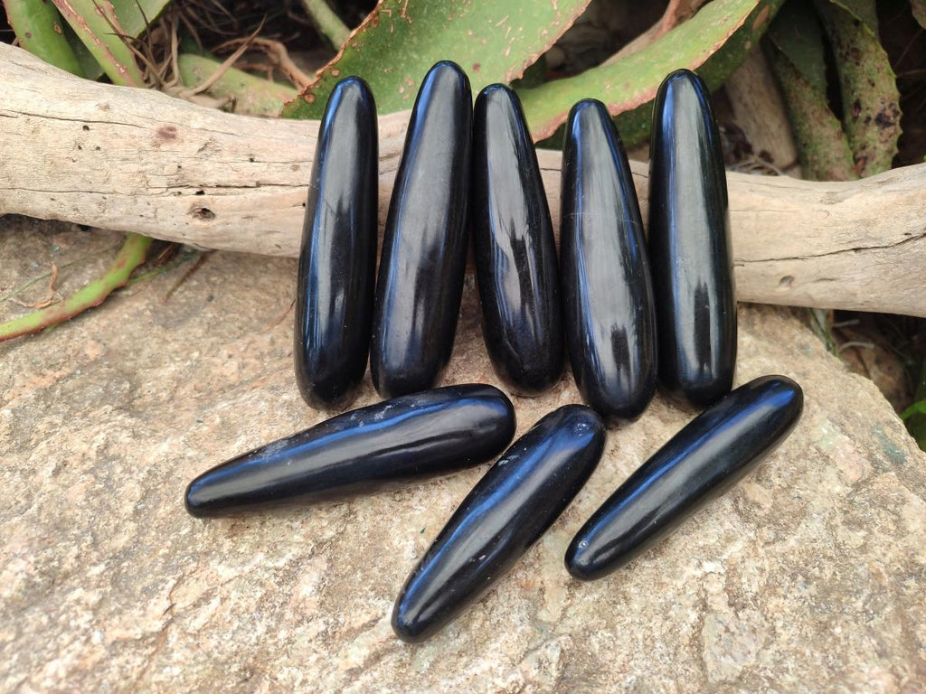 Polished Black Basalt Massage Wands x 12 From Madagascar - Toprock Gemstones and Minerals 