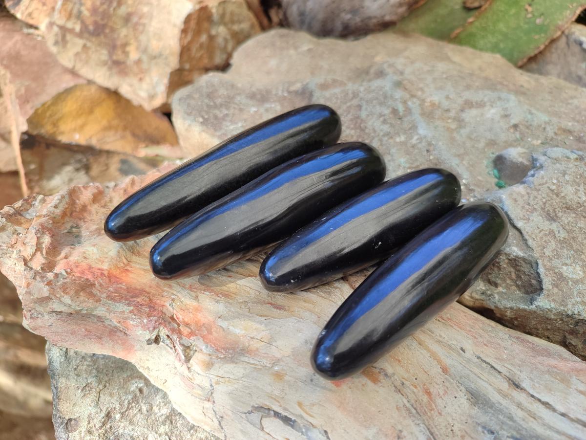 Polished Black Basalt Massage Wands x 12 From Madagascar - Toprock Gemstones and Minerals 