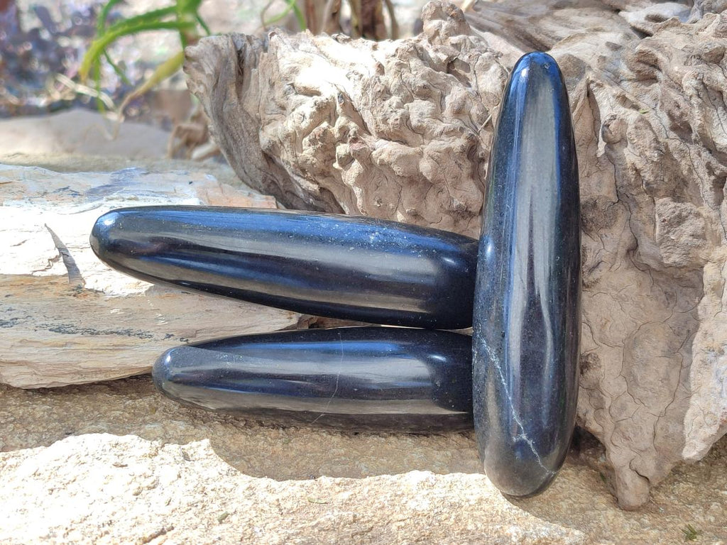 Polished Black Basalt Massage Wands x 12 From Madagascar - Toprock Gemstones and Minerals 