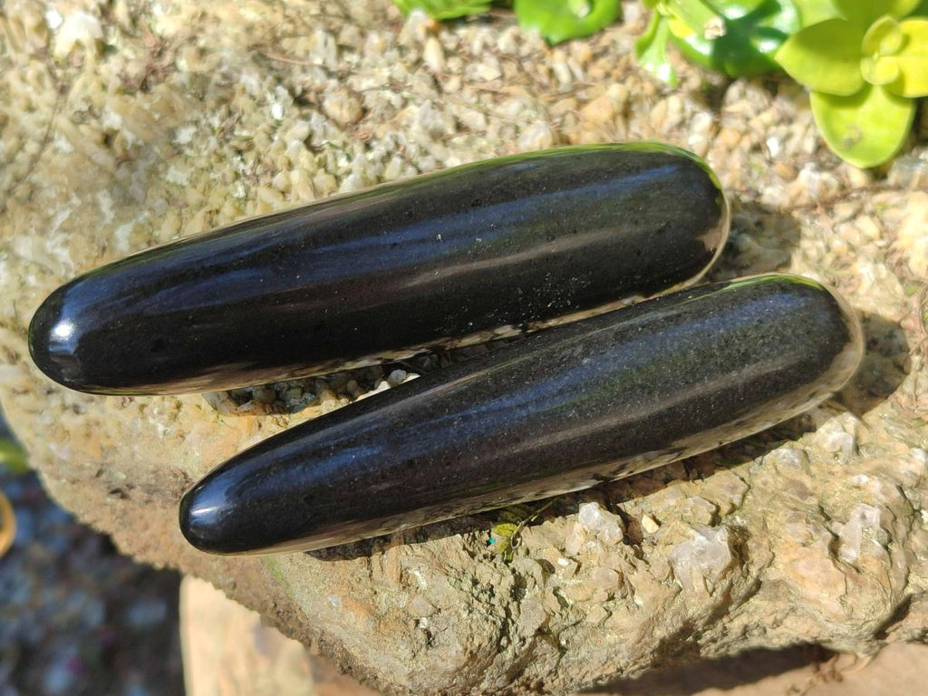 Polished Black Basalt Massage Wands x 12 From Madagascar - Toprock Gemstones and Minerals 