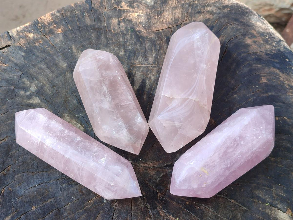Polished Double Terminated Gemmy Rose Quartz Crystals x 4 From Madagascar - Toprock Gemstones and Minerals 