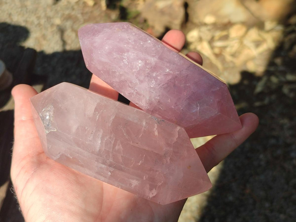Polished Double Terminated Gemmy Rose Quartz Crystals x 4 From Madagascar - Toprock Gemstones and Minerals 