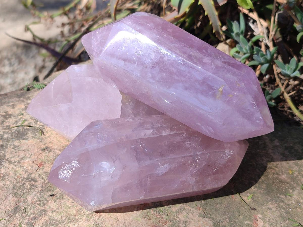Polished Double Terminated Gemmy Rose Quartz Crystals x 4 From Madagascar - Toprock Gemstones and Minerals 