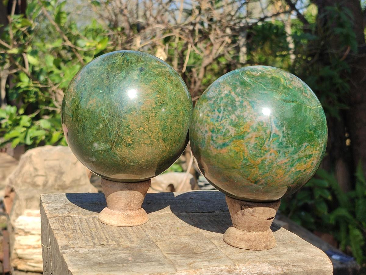 Polished Large Verdite Spheres x 2 From Barberton, South Africa - Toprock Gemstones and Minerals 