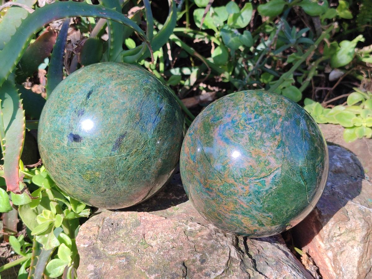 Polished Large Verdite Spheres x 2 From Barberton, South Africa - Toprock Gemstones and Minerals 