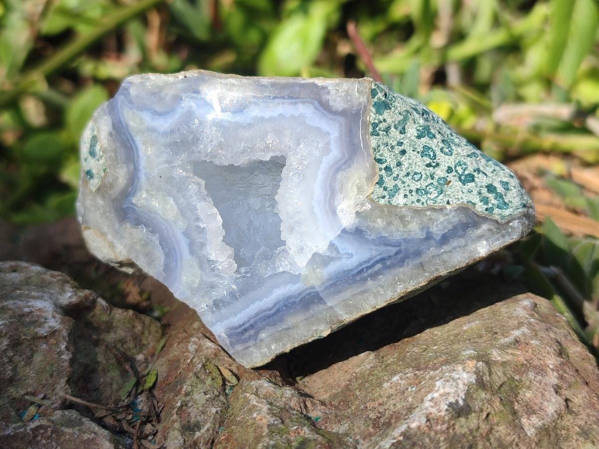 Polished One Side Blue Lace Agate Geodes x 12 From Nsanje, Malawi - Toprock Gemstones and Minerals 