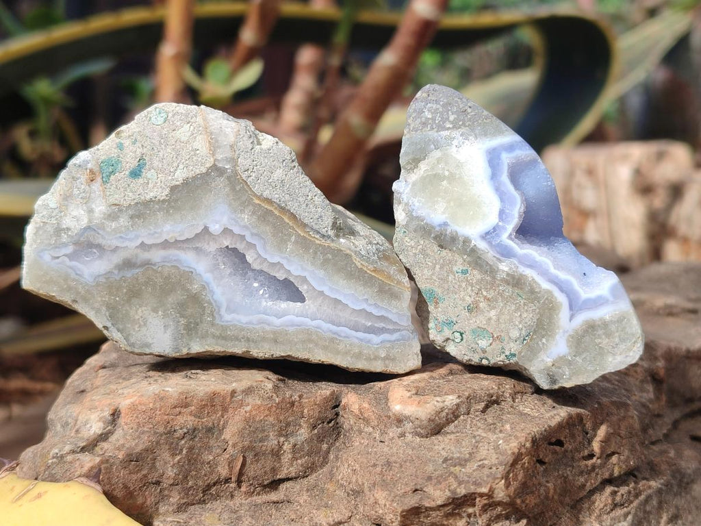 Polished One Side Blue Lace Agate Geodes x 12 From Nsanje, Malawi - Toprock Gemstones and Minerals 