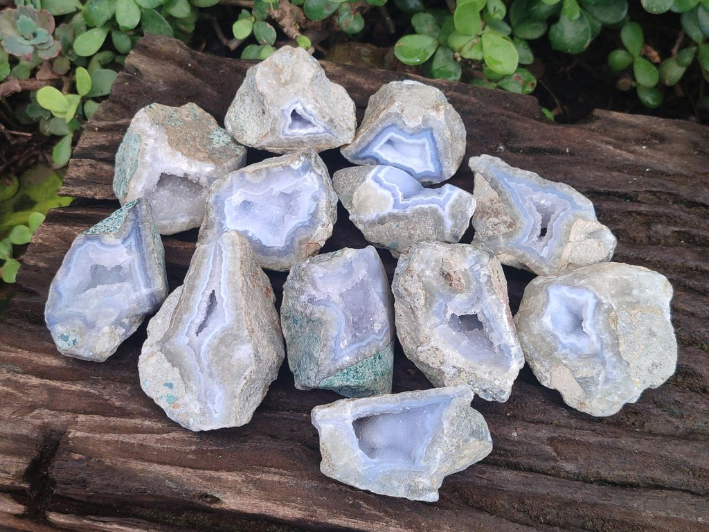 Polished One Side Blue Lace Agate Geodes x 12 From Nsanje, Malawi - Toprock Gemstones and Minerals 