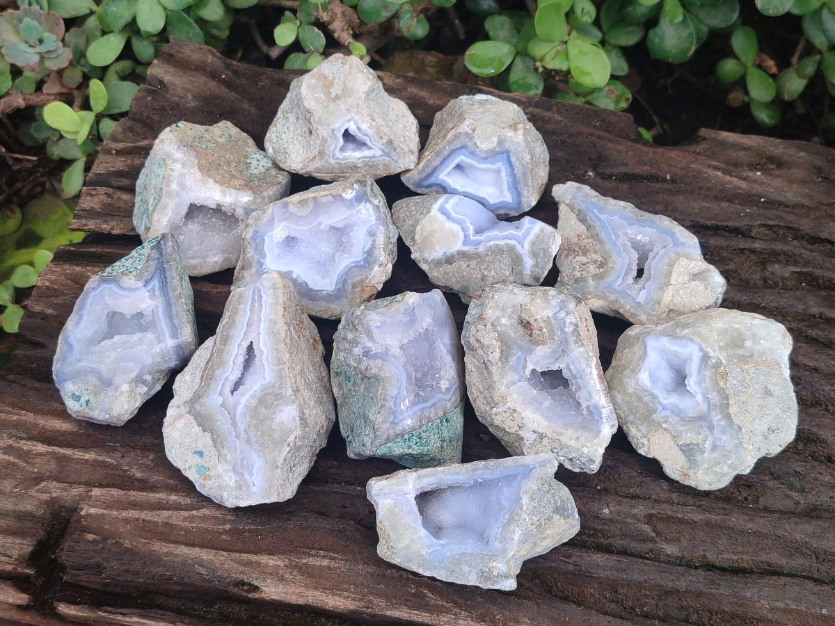 Polished One Side Blue Lace Agate Geodes x 12 From Nsanje, Malawi - Toprock Gemstones and Minerals 