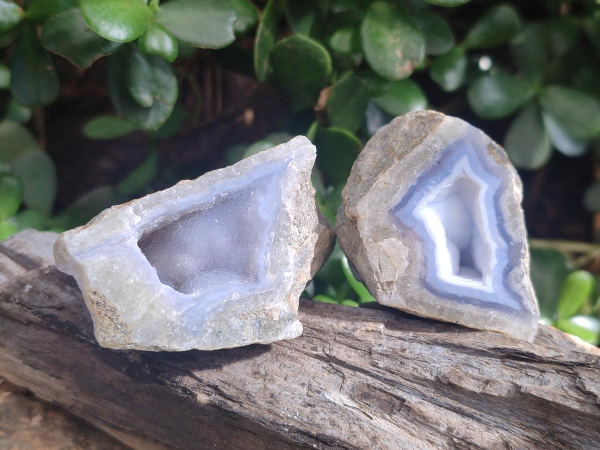 Polished One Side Blue Lace Agate Geodes x 12 From Nsanje, Malawi - Toprock Gemstones and Minerals 