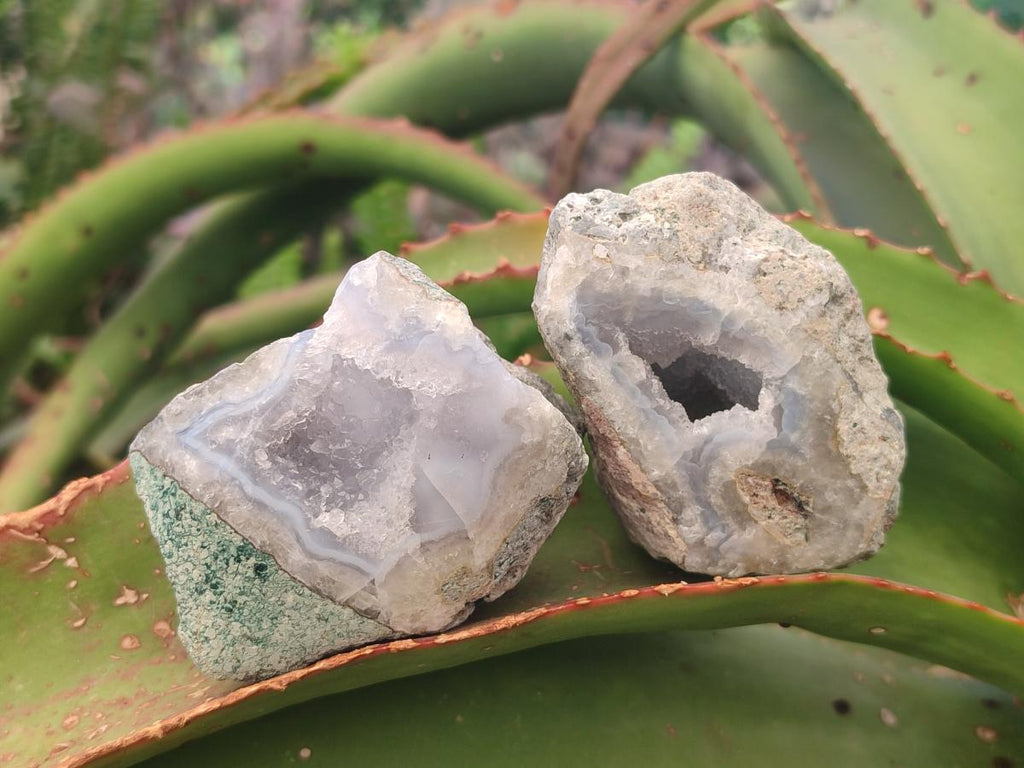 Polished One Side Blue Lace Agate Geodes x 12 From Nsanje, Malawi - Toprock Gemstones and Minerals 
