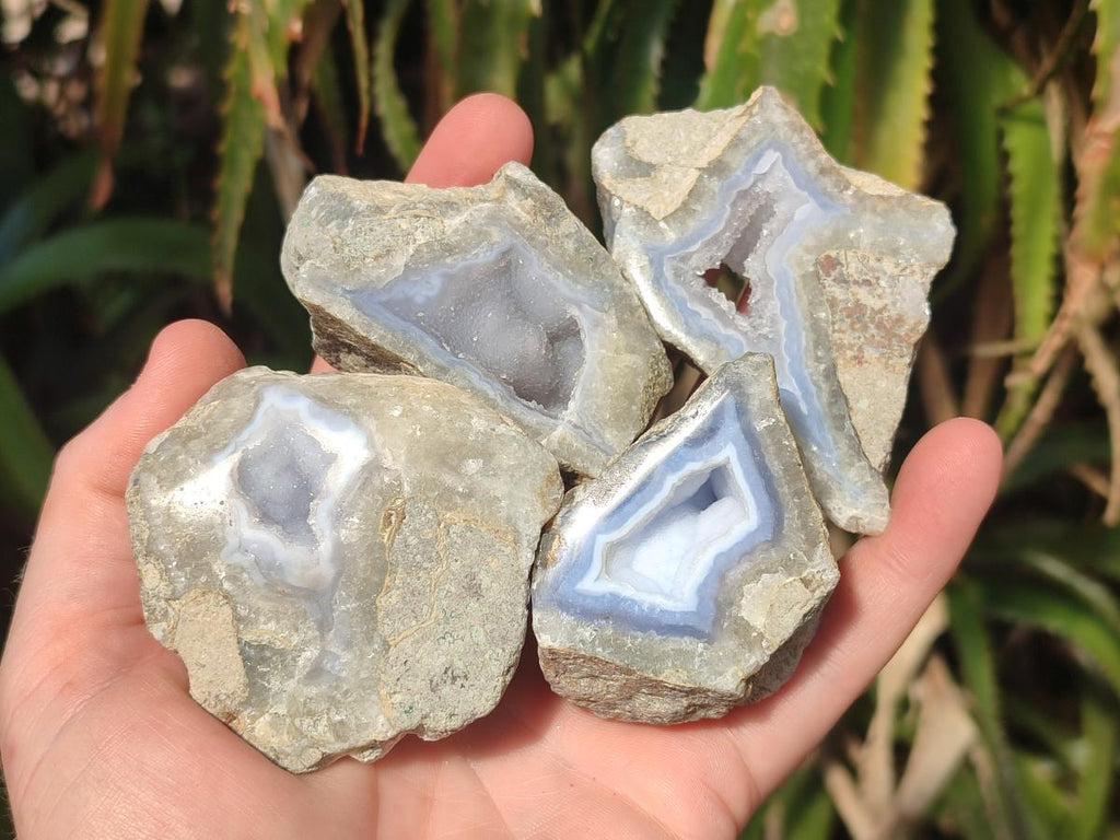 Polished One Side Blue Lace Agate Geodes x 12 From Nsanje, Malawi - Toprock Gemstones and Minerals 
