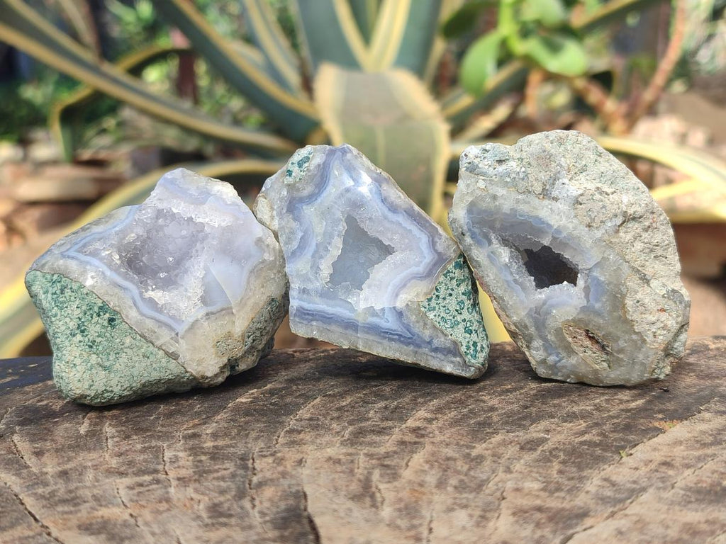 Polished One Side Blue Lace Agate Geodes x 12 From Nsanje, Malawi - Toprock Gemstones and Minerals 