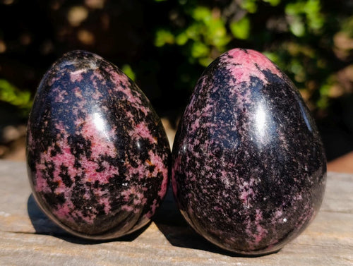 Polished Rhodonite Gemstone Eggs x 3 From Ambindavato, Madagascar - Toprock Gemstones and Minerals 