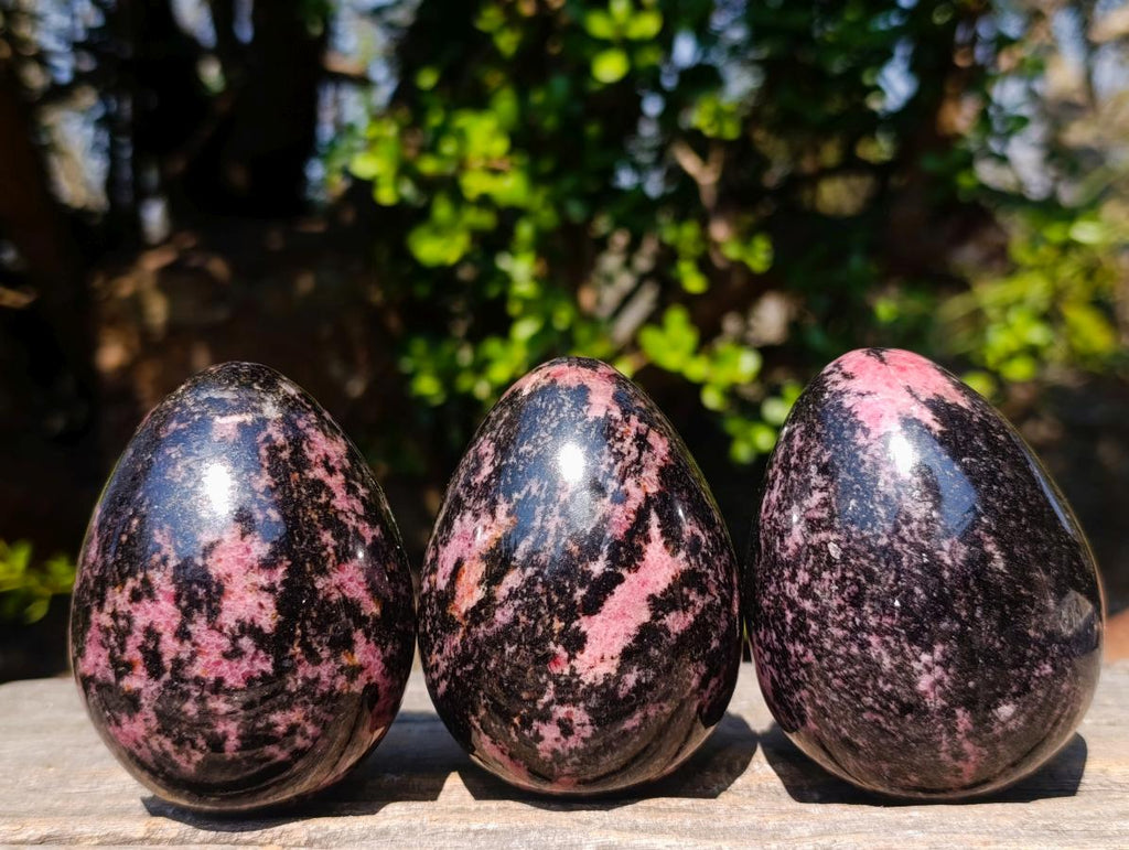 Polished Rhodonite Gemstone Eggs x 3 From Ambindavato, Madagascar - Toprock Gemstones and Minerals 