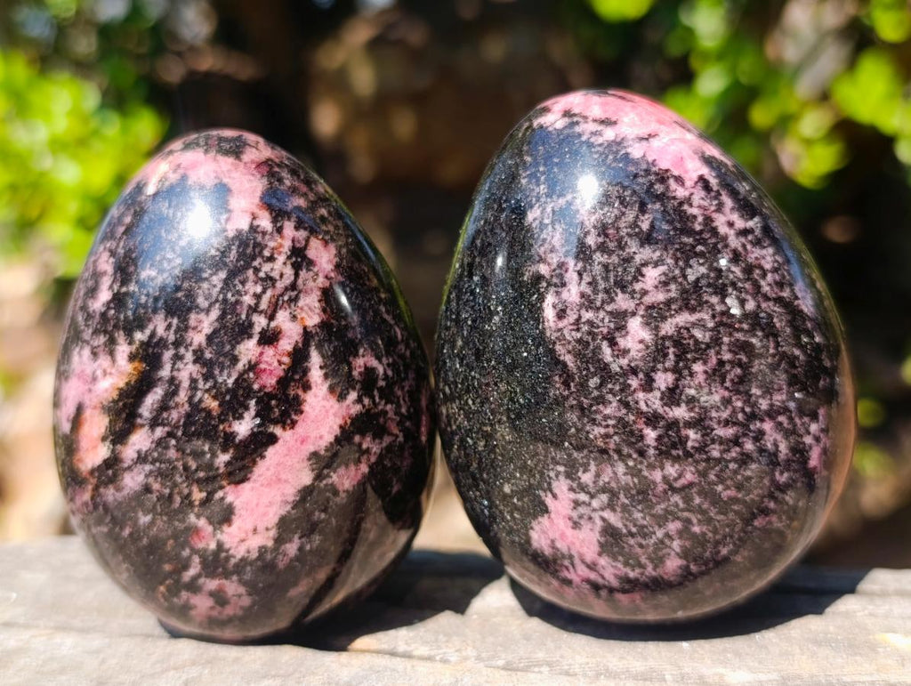Polished Rhodonite Gemstone Eggs x 3 From Ambindavato, Madagascar - Toprock Gemstones and Minerals 
