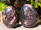 Polished Rhodonite Gemstone Eggs x 3 From Ambindavato, Madagascar - Toprock Gemstones and Minerals 