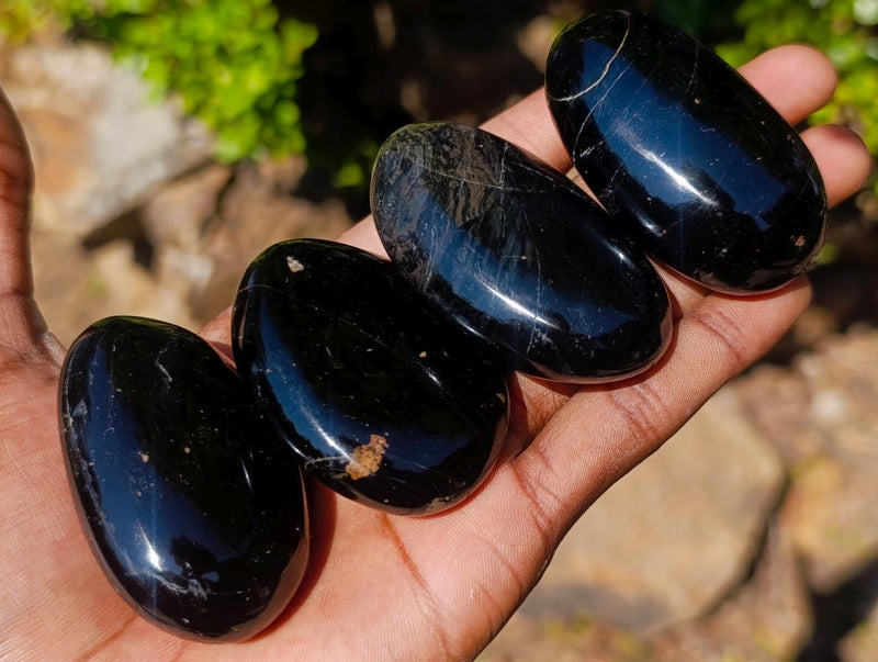 Polished Black Tourmaline Galets x 20 From Madagascar - Toprock Gemstones and Minerals 